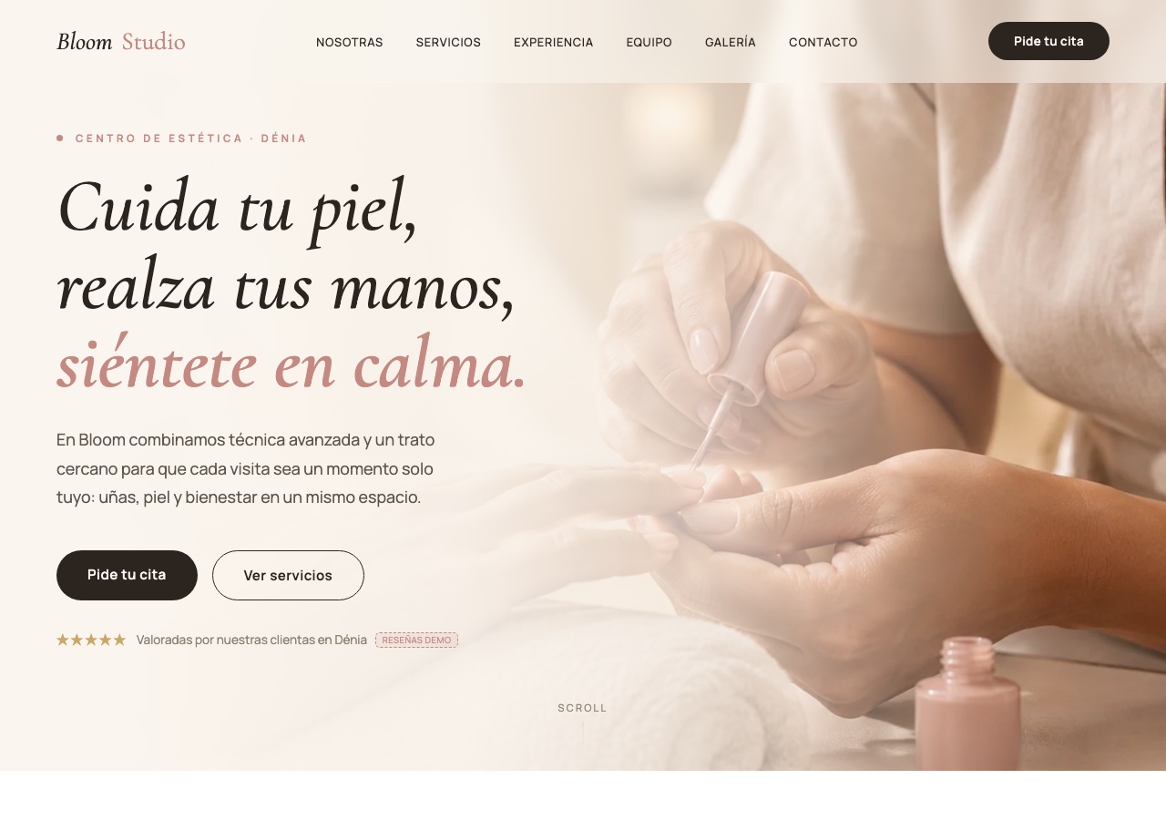 Web de Bloom Studio, centro de estética en Dénia