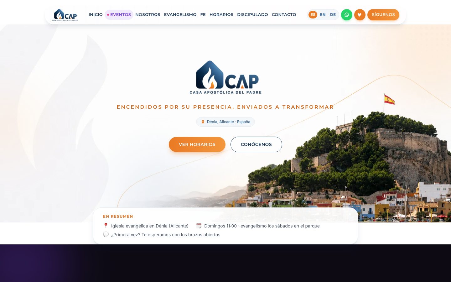 Web de Casa Apostólica del Padre, iglesia evangélica en Dénia