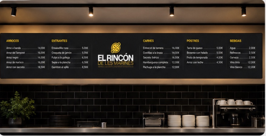 Rótulo de carta iluminado diseñado para El Rincón de les Marines